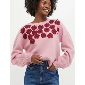 Hyacinth House Tuckernuck Rose Embroidered Floral Francine Sweater size XS